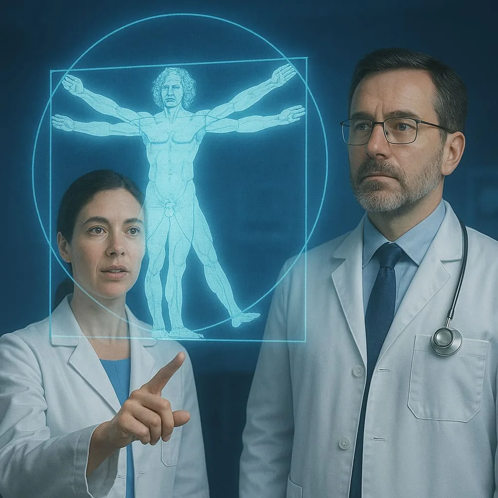 Medici davanti a un modello anatomico digitale