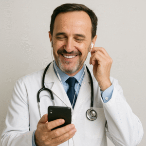 medico che ascolta podcast ecm