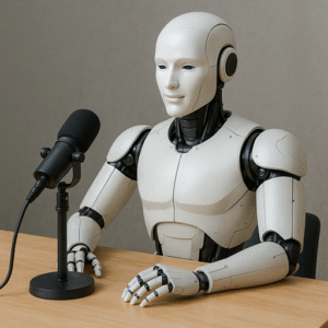 robot davanti a un microfono