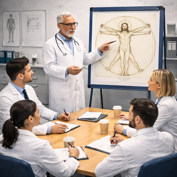 Medico che segue un corso di formazione online al computer